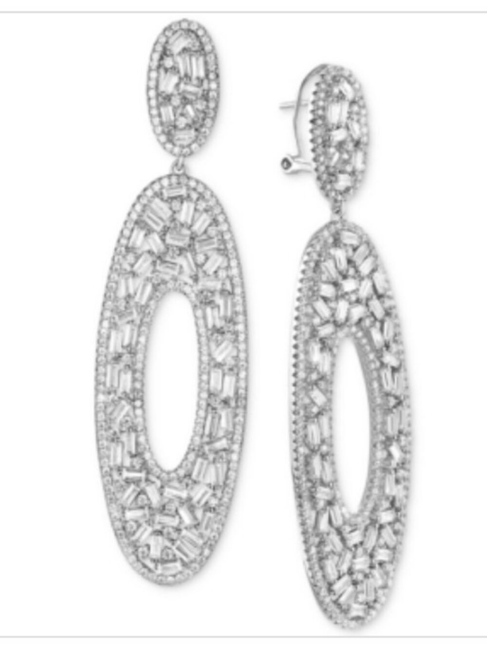 Tiara Cubic Zirconia Oval Drop Earrings in Sterling Silver